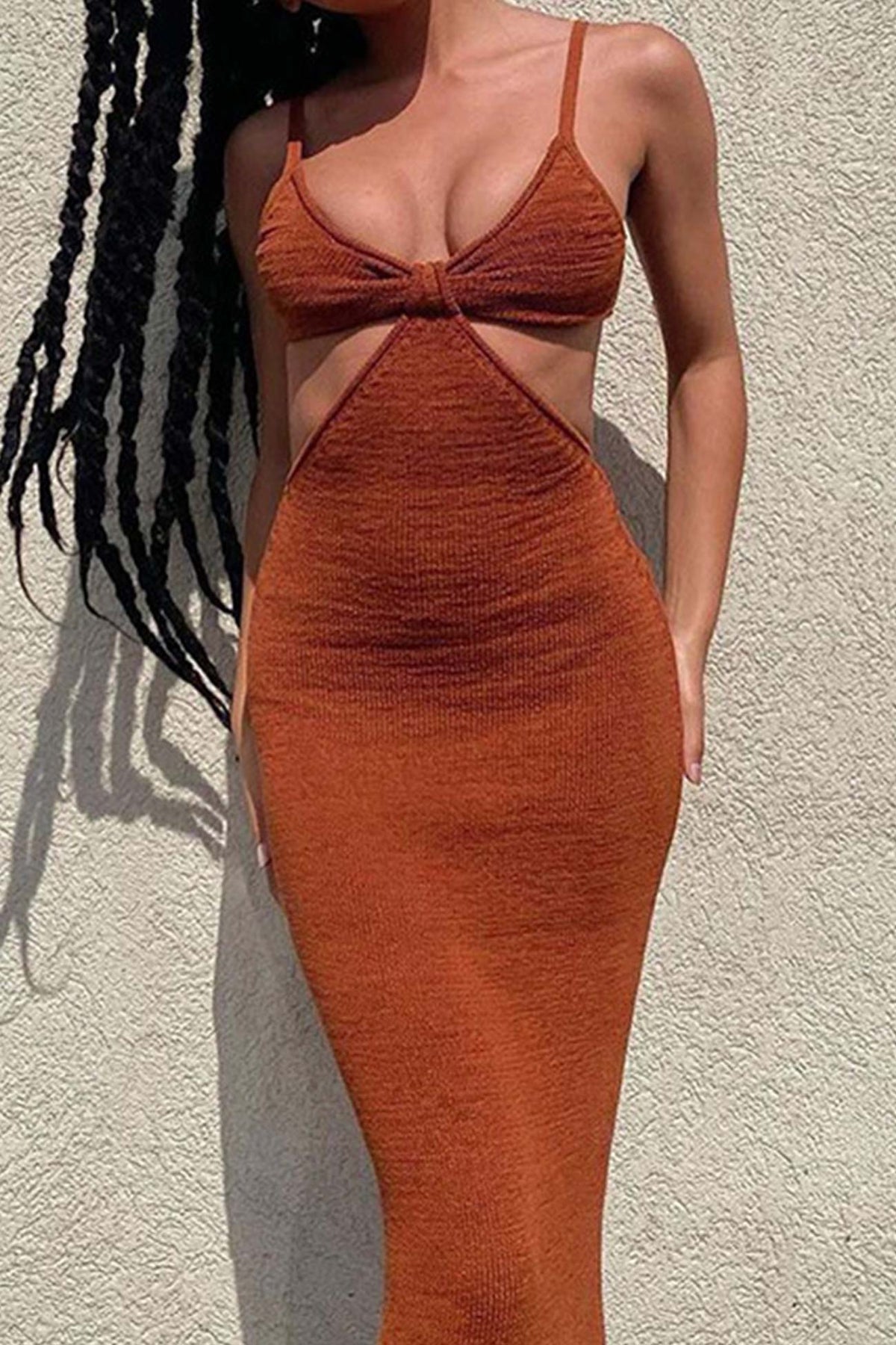 Knit Strappy Open-Back Dress with Cutout Details