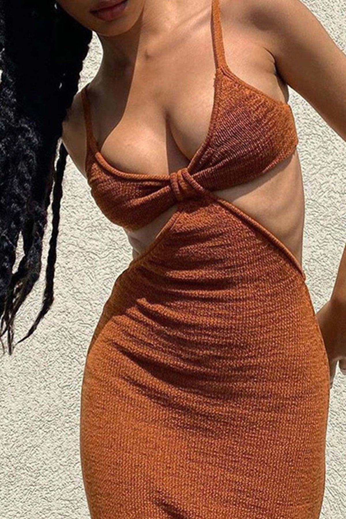 Knit Strappy Open-Back Dress with Cutout Details