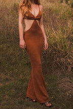 Knit Strappy Open-Back Dress with Cutout Details