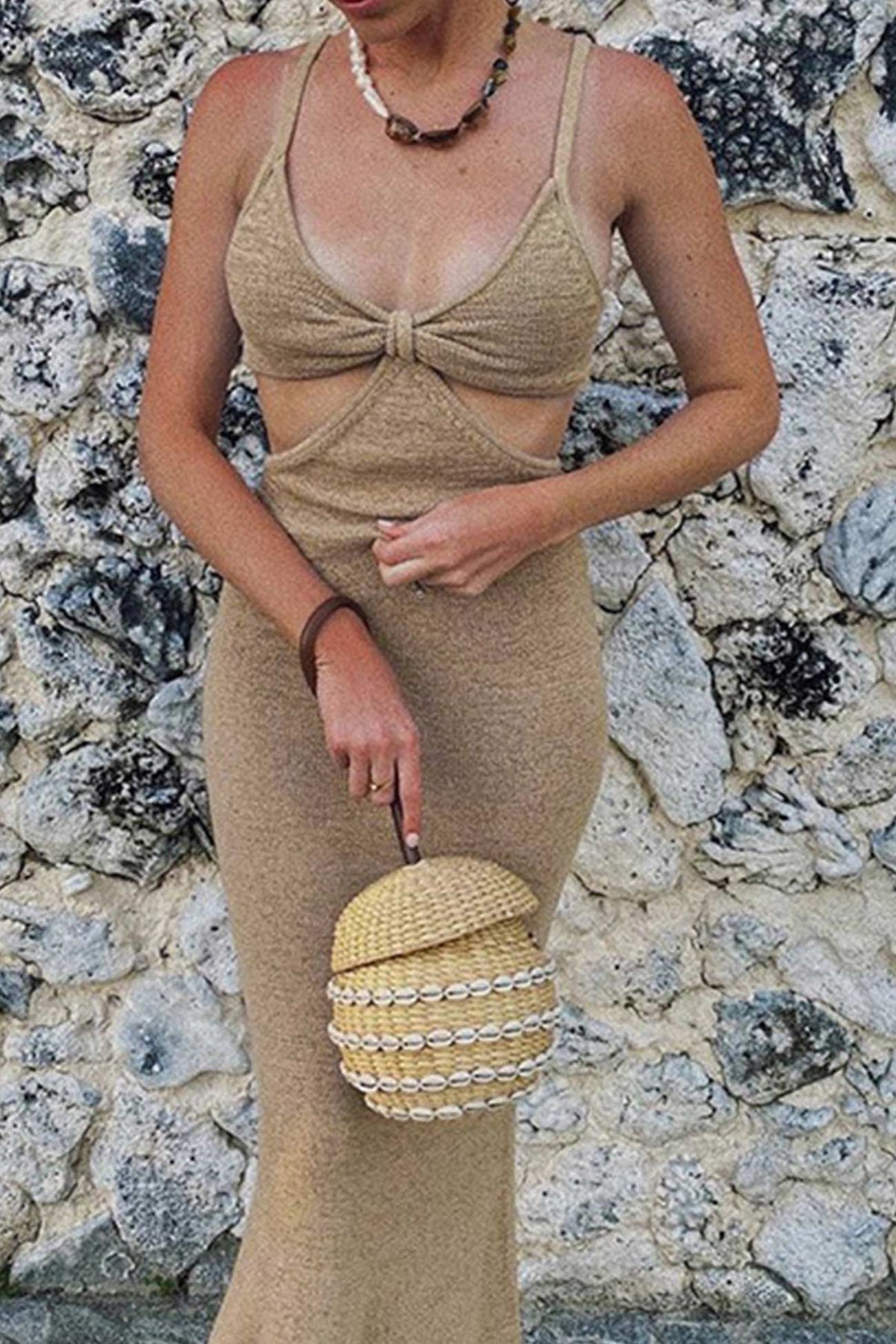 Knit Strappy Open-Back Dress with Cutout Details