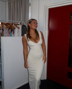 V-Neck Flared Dress with Ruched Details