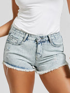 Denim Shorts with Raw-Edge Detail