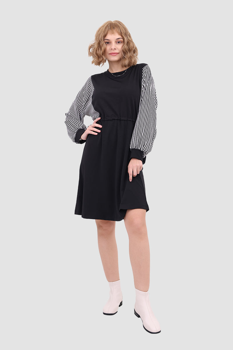 Long-Sleeve Dress with Drawstring Detail