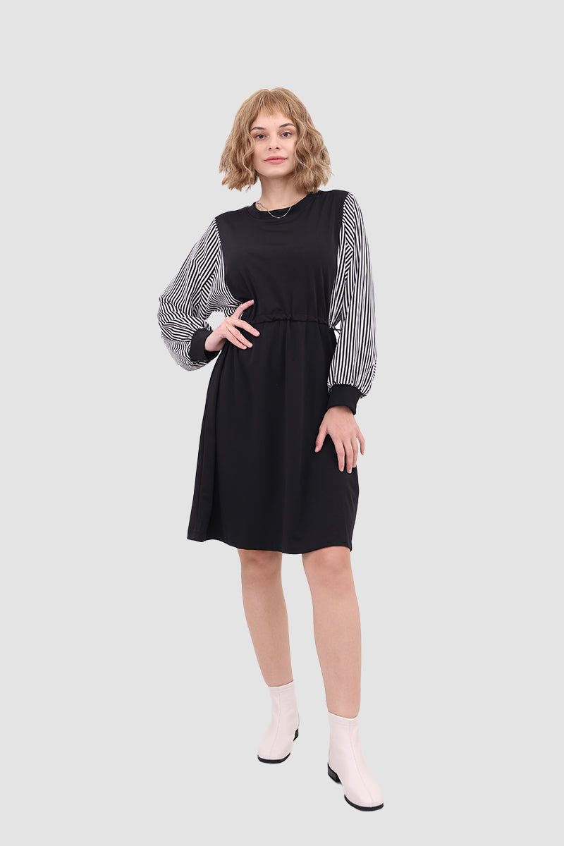 Long-Sleeve Dress with Drawstring Detail