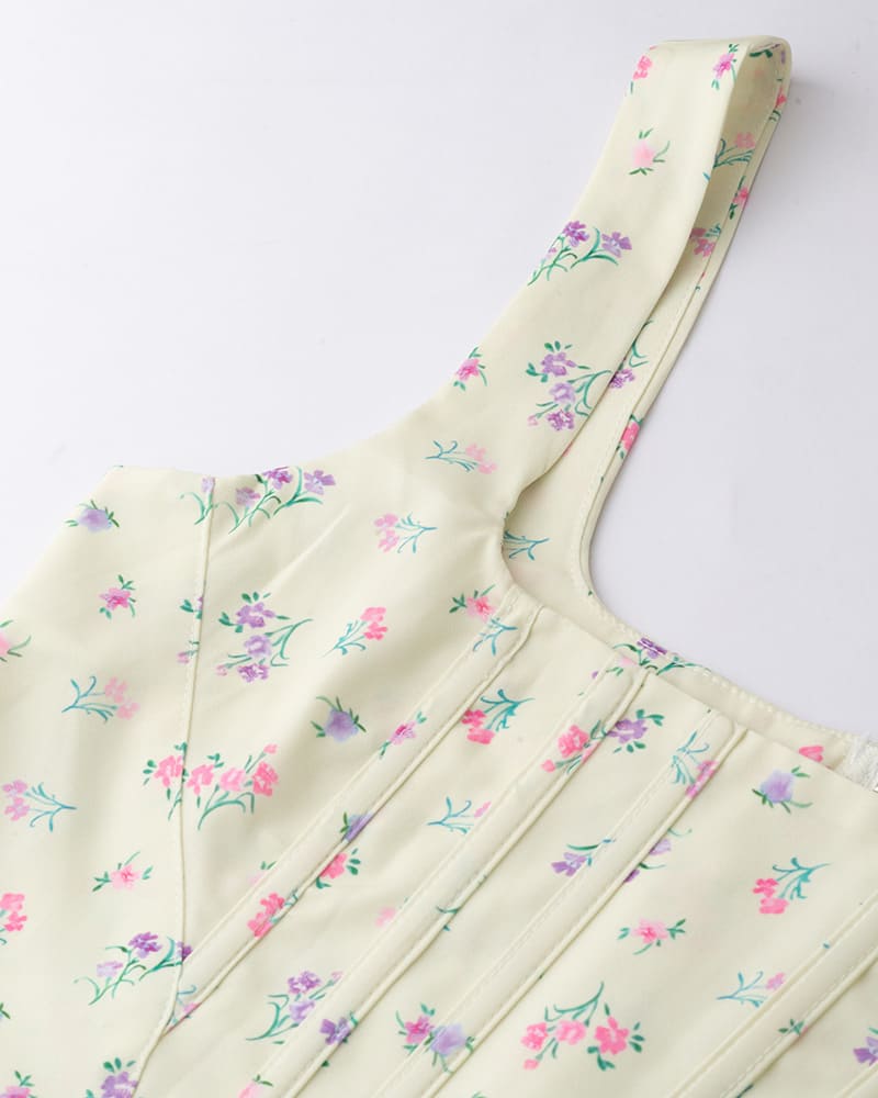 Botanical-Print Corset-Style Strappy Cami Top