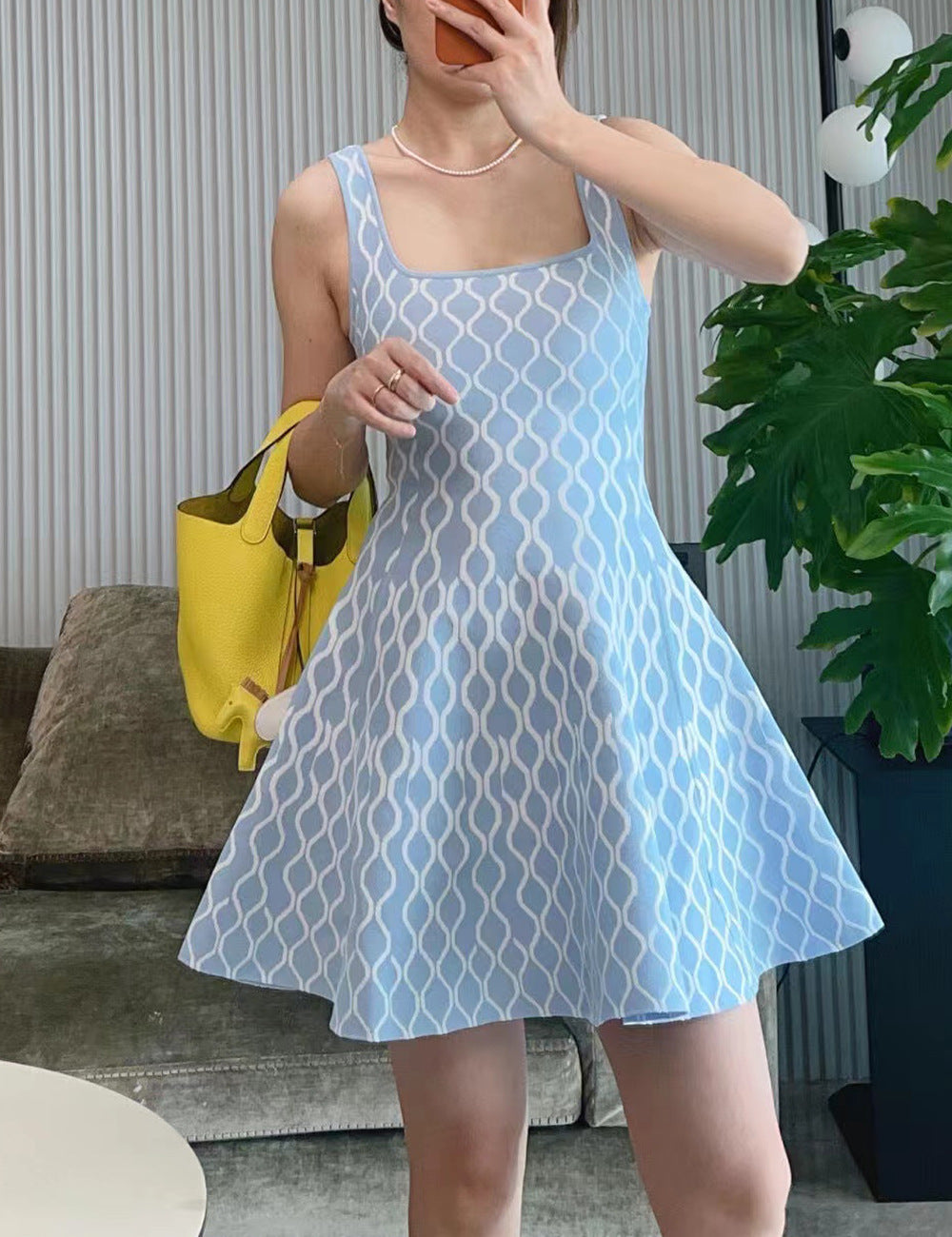 Knit Contrast-Detail Sleeveless Mini Dress
