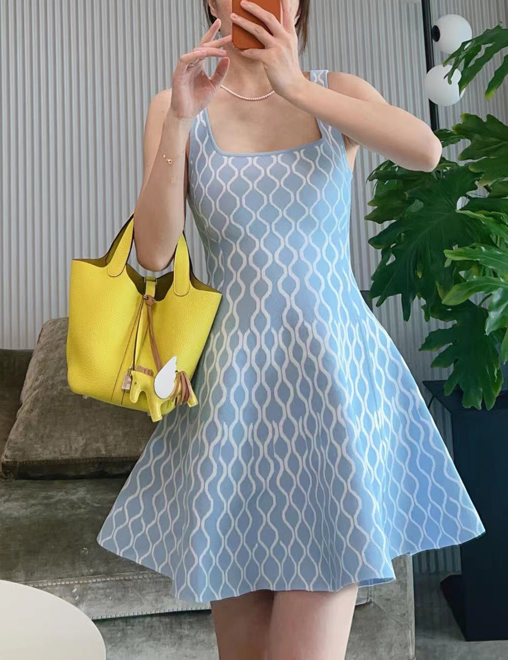 Knit Contrast-Detail Sleeveless Mini Dress