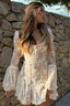 Bell-Sleeve Long-Sleeve Mini Dress with Lace Details