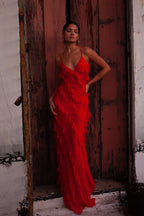 Off-Shoulder Maxi Dress with an Open Back