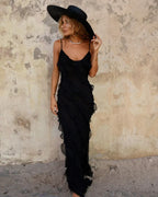 Off-Shoulder Maxi Dress with an Open Back