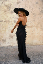 Off-Shoulder Maxi Dress with an Open Back