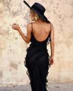 Off-Shoulder Maxi Dress with an Open Back