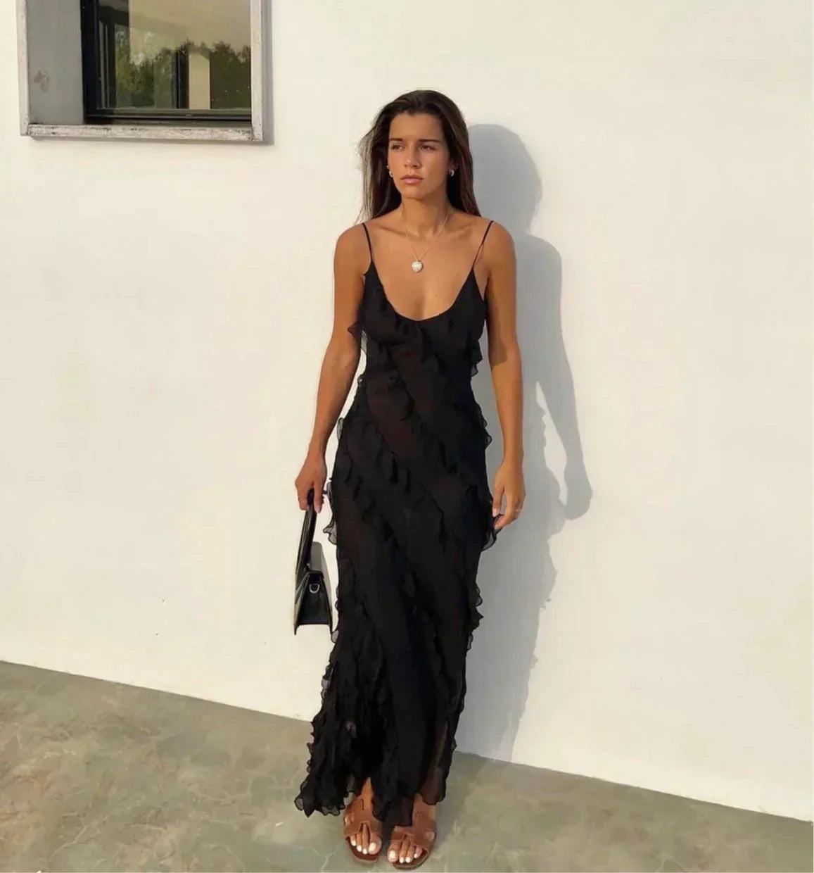 Off-Shoulder Maxi Dress with an Open Back