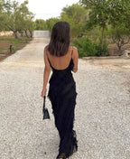 Off-Shoulder Maxi Dress with an Open Back
