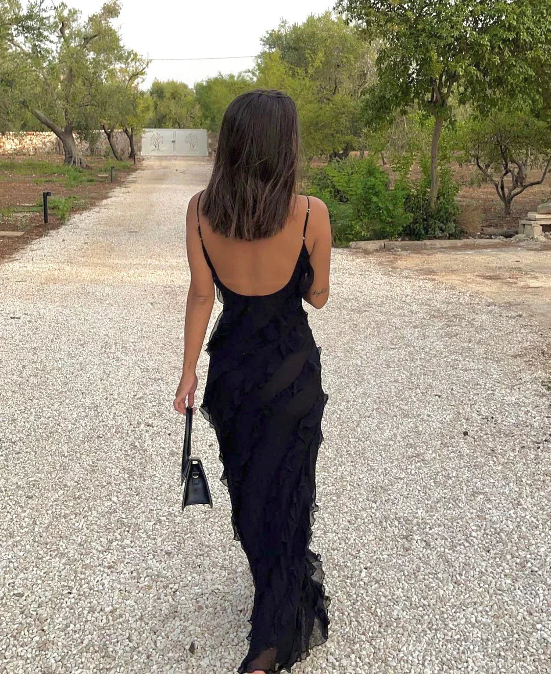 Off-Shoulder Maxi Dress with an Open Back