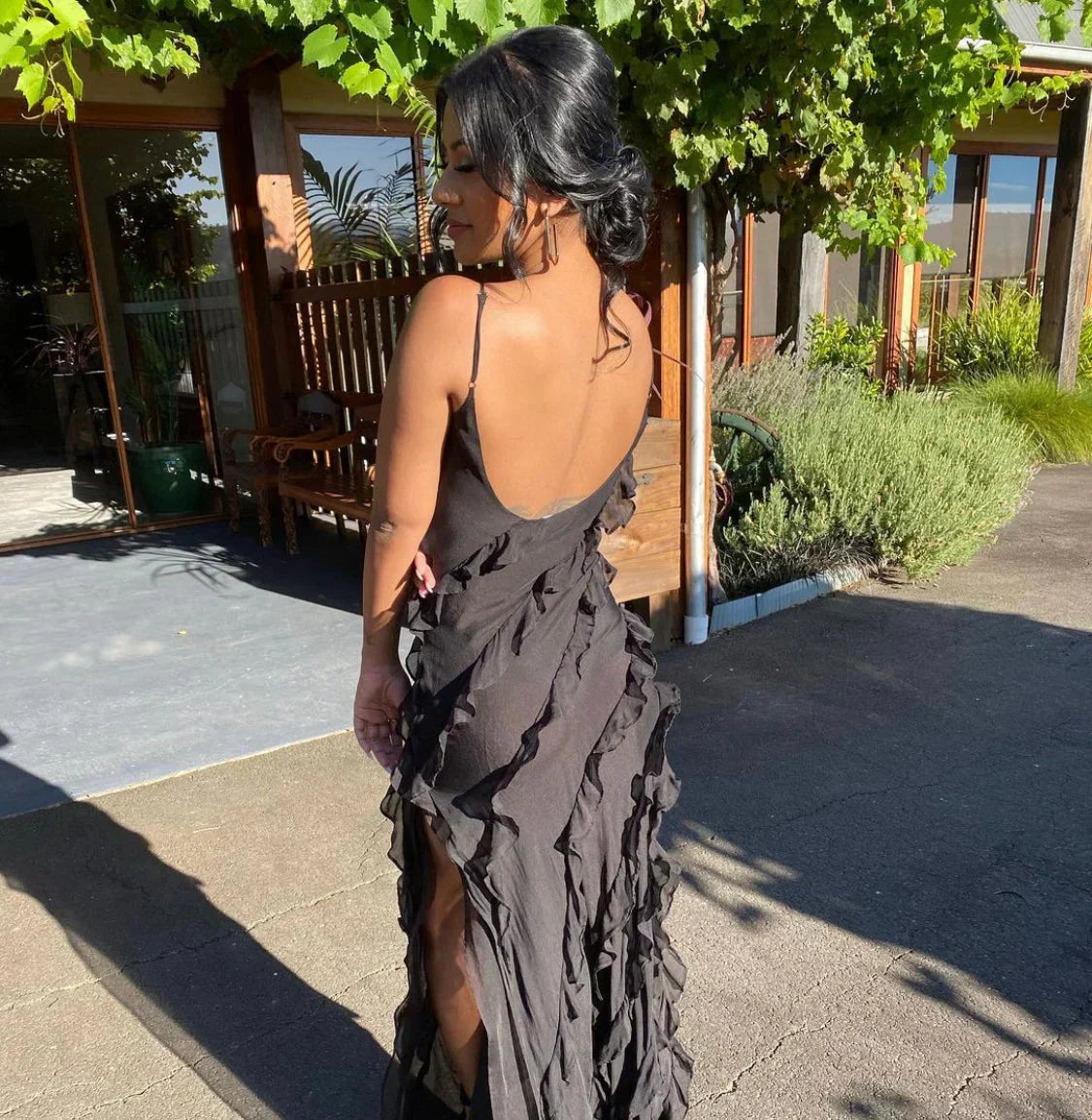 Off-Shoulder Maxi Dress with an Open Back