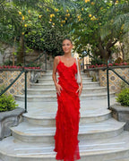 Off-Shoulder Maxi Dress with an Open Back