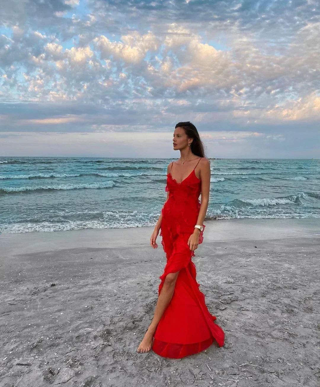 Off-Shoulder Maxi Dress with an Open Back