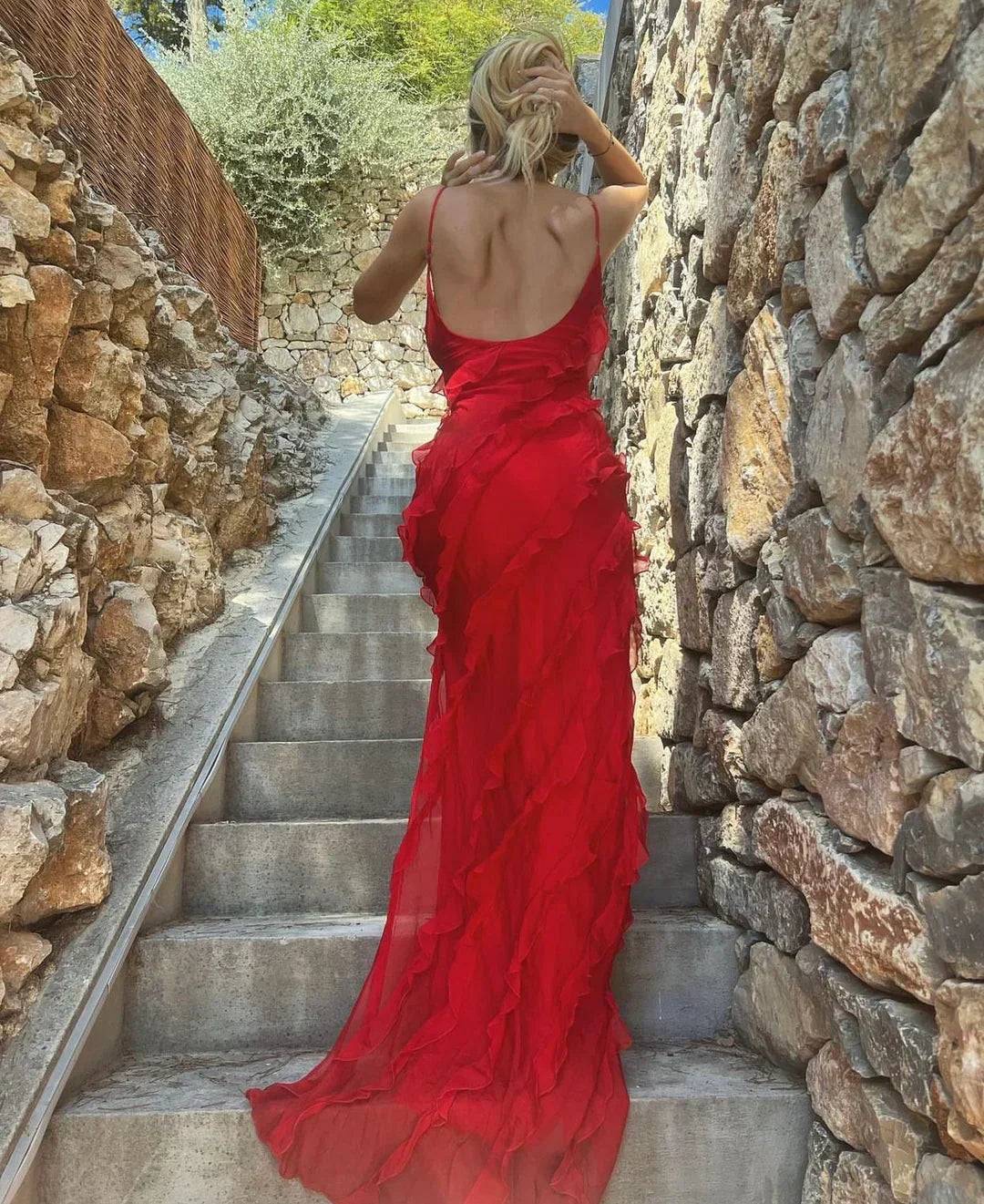 Off-Shoulder Maxi Dress with an Open Back