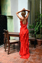 Off-Shoulder Maxi Dress with an Open Back