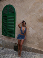 Crochet Bodycon Mini Dress with a Halter Neck