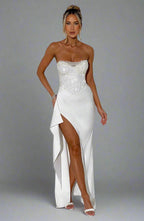 Fitted Cropped Slit-Detail Top & Skirt Set with Sequin Detail