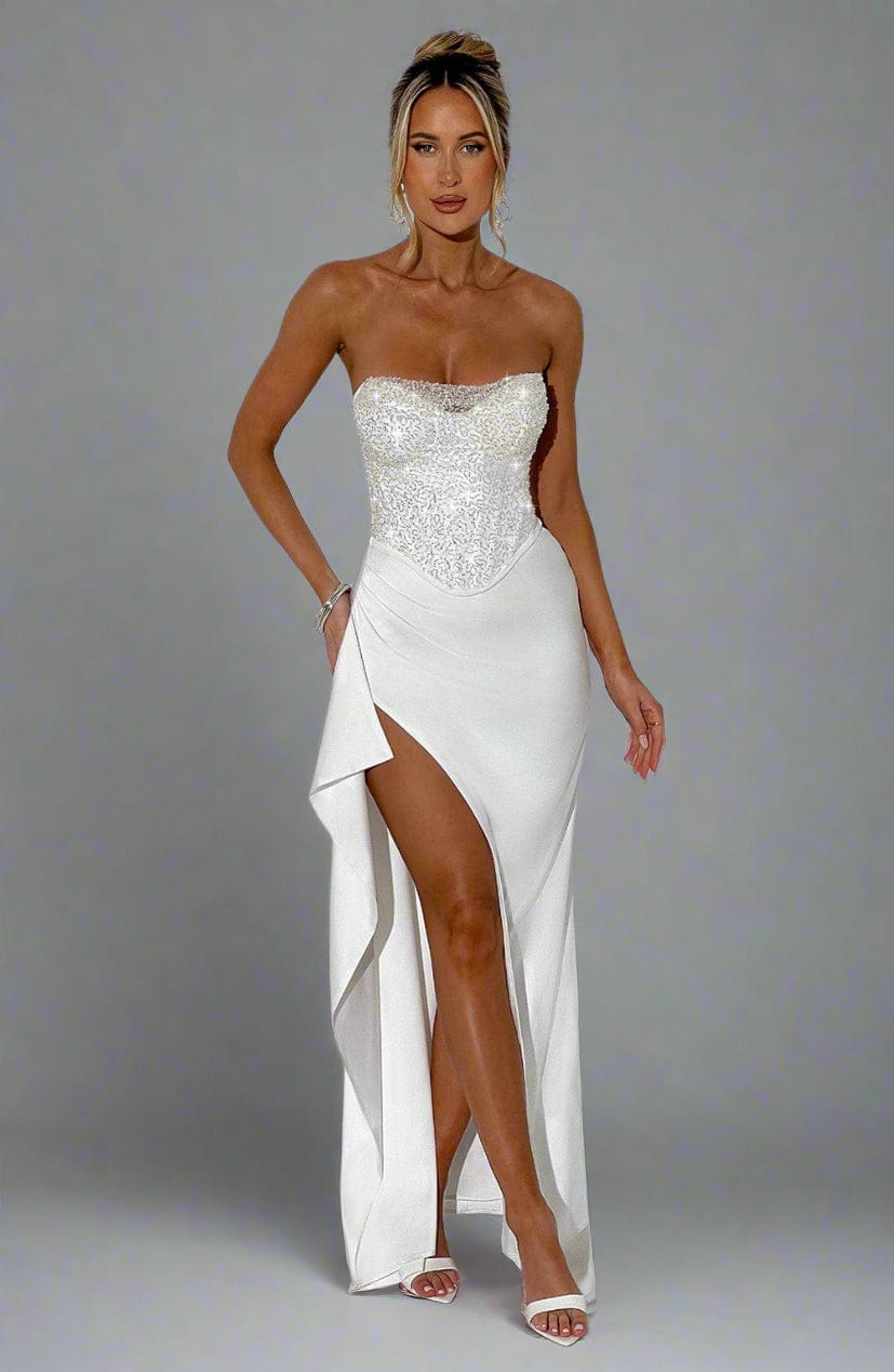 Fitted Cropped Slit-Detail Top & Skirt Set with Sequin Detail