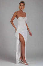 Fitted Cropped Slit-Detail Top & Skirt Set with Sequin Detail