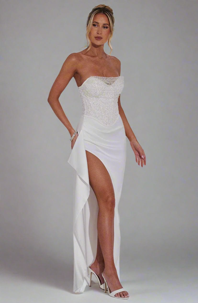 Fitted Cropped Slit-Detail Top & Skirt Set with Sequin Detail