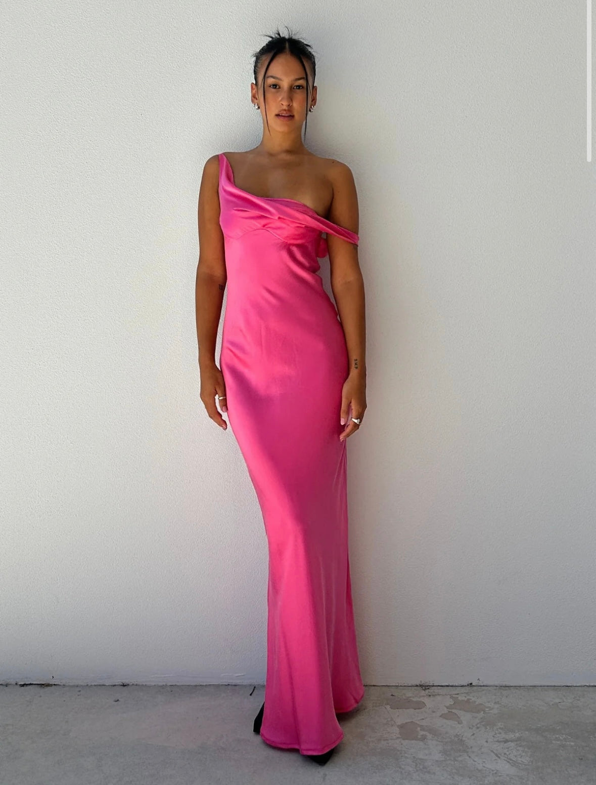Bias-Cut Draped Asymmetric Dress
