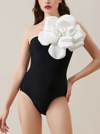 Retro Black Camellia Swimwear One Piece onepiece-250223
