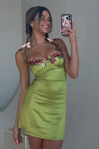 Floral Strappy Dress with Embroidery