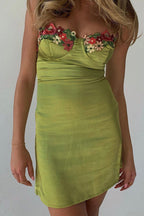 Floral Strappy Dress with Embroidery
