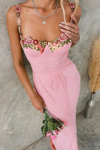 Strappy Floral Dress with Embroidery