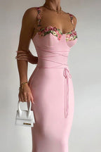 Strappy Floral Dress with Embroidery