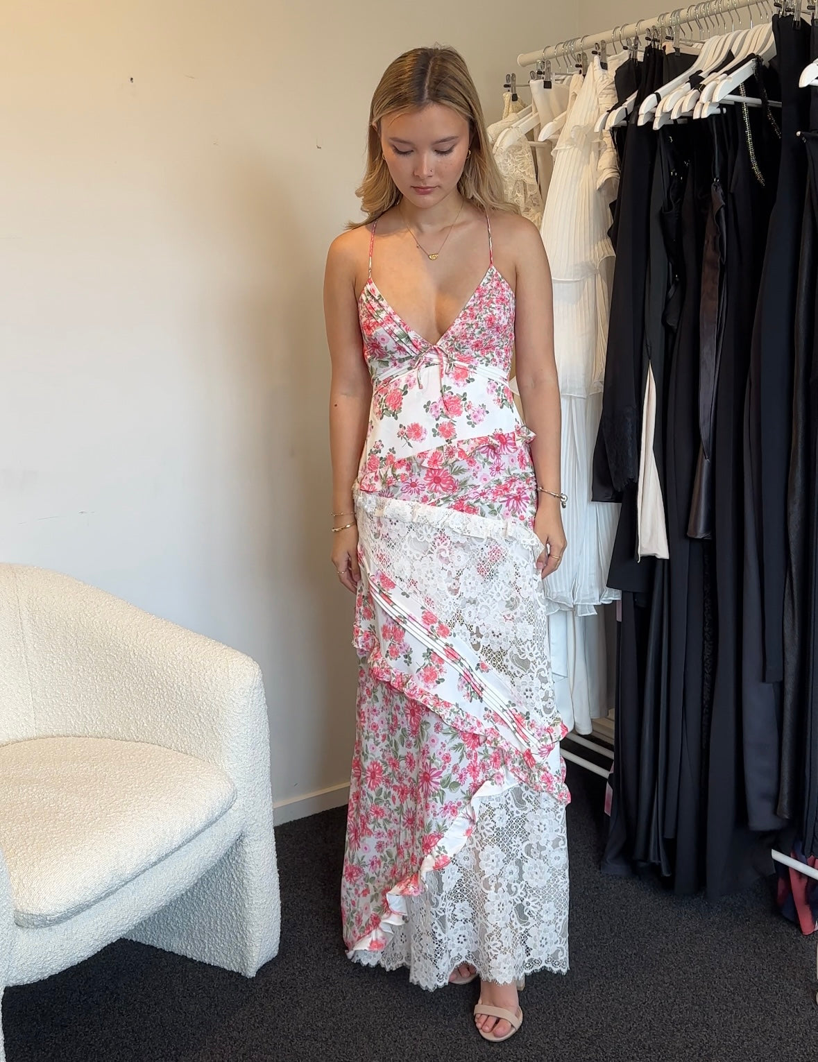 Floral Asymmetric Dress with Panel Details
