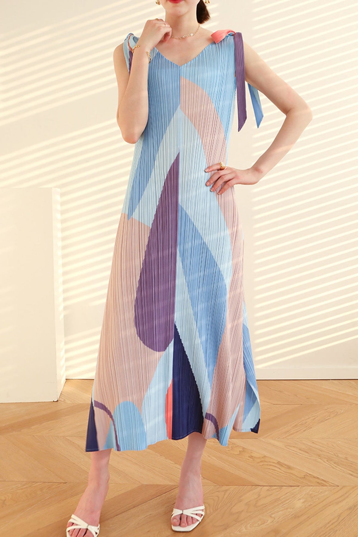 Printed Dress with Pleat Details