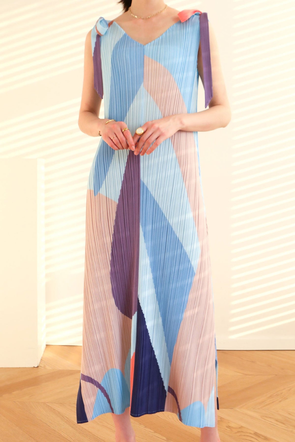 Printed Dress with Pleat Details