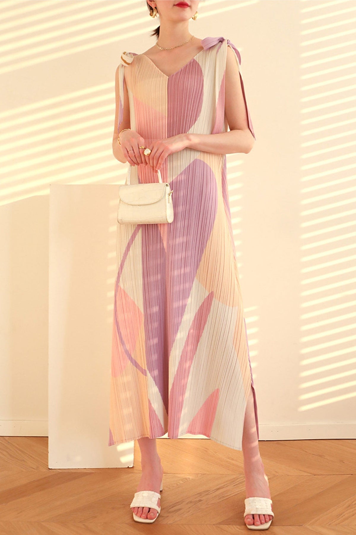 Printed Dress with Pleat Details