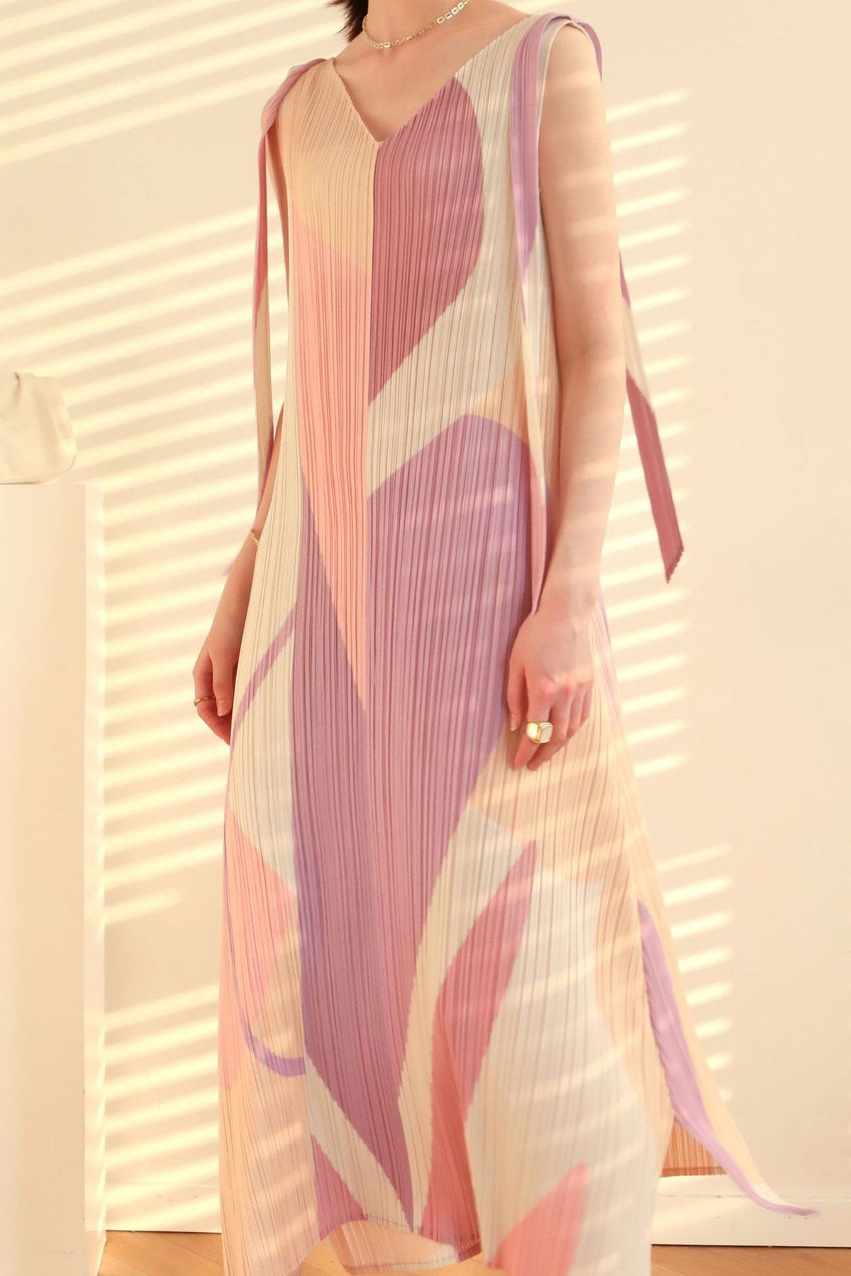 Printed Dress with Pleat Details