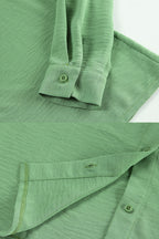 Button-Front Lapel-Collar Long-Sleeve Blouse