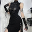 Transparent Patchwork Bandage Hem Midi Dress Black / S
