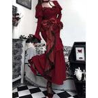 Vintage Velvet Tall Waist Rebel Midi Dress Red / XS