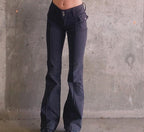 Black Low-Rise Fitted Pocket-Detail Pants