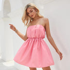 Strapless Pleated Dress with Ruffle Details