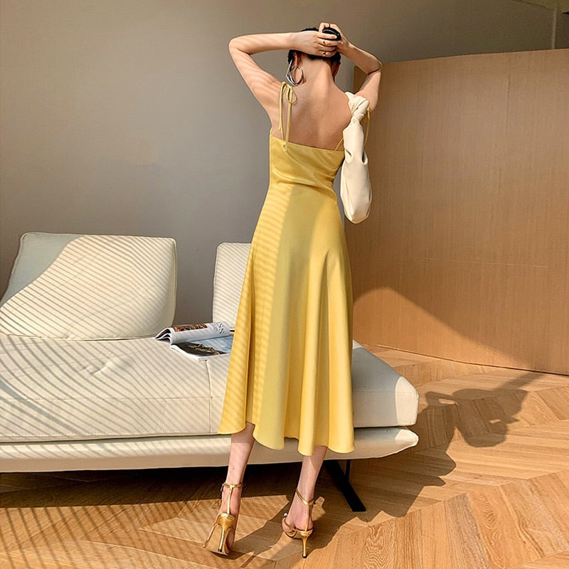 Satin Strappy Dress with Bow Details
