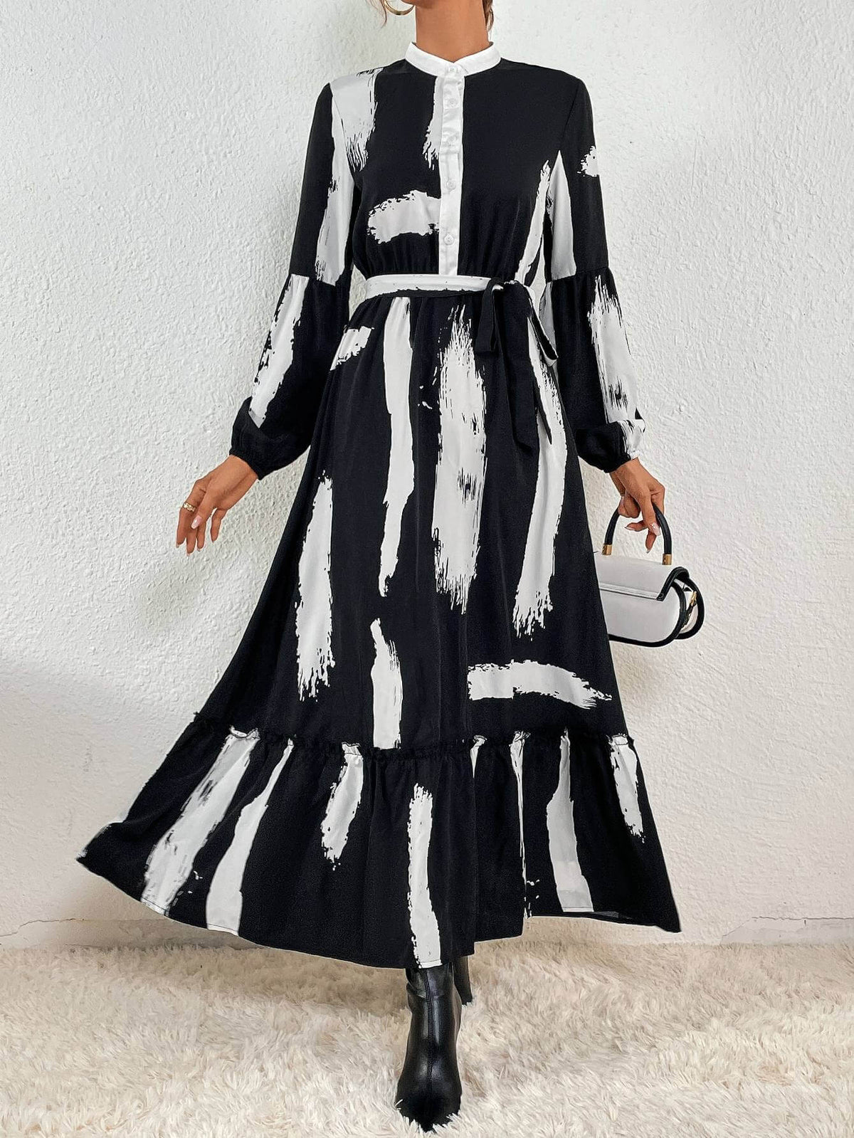 Ruffled Dress with a Waist Tie
