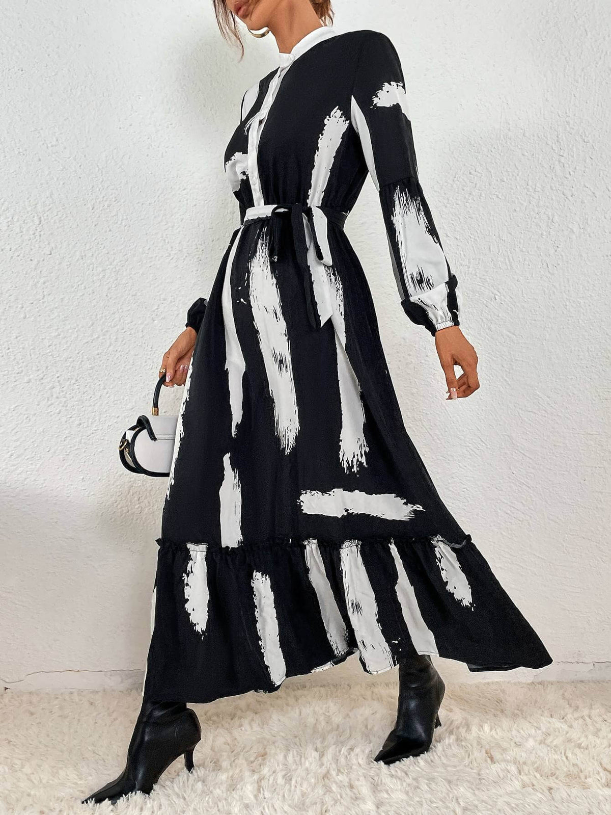 Ruffled Dress with a Waist Tie