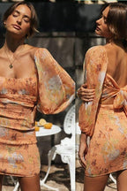 Balloon-Sleeve Dress with an Open Back