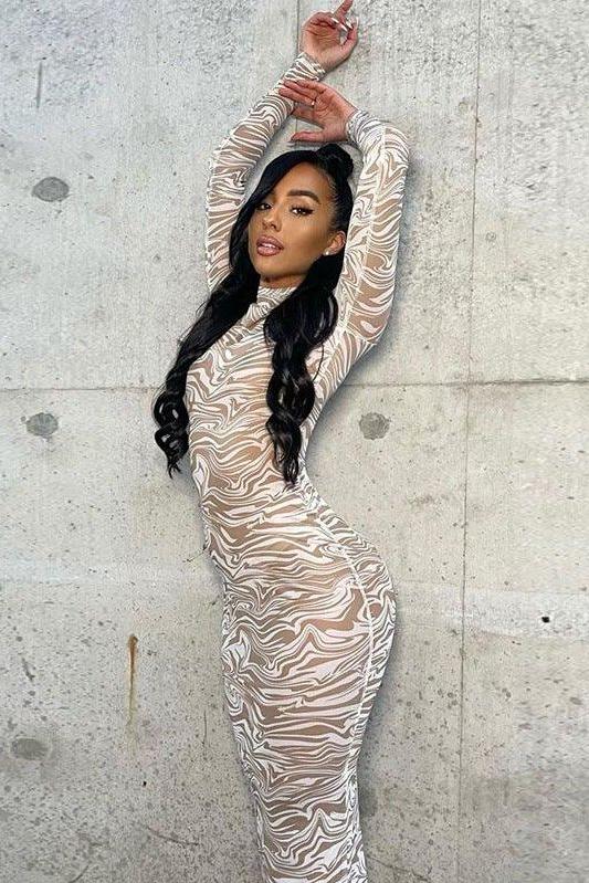 Printed Mesh Long Dress Main image